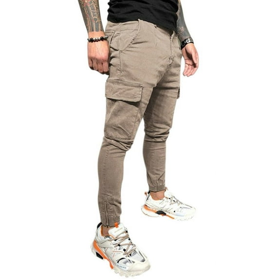 Mrrootc Men's Casual Drawstring Solid Color Pockets Cargo Pants
