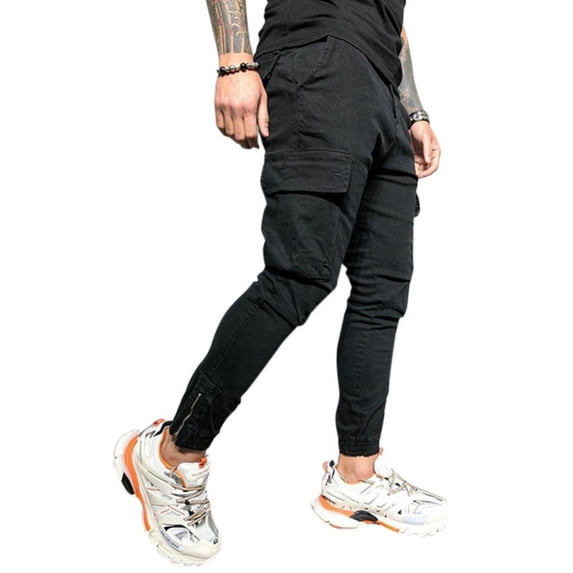 Mrrootc Men's Casual Drawstring Solid Color Pockets Cargo Pants