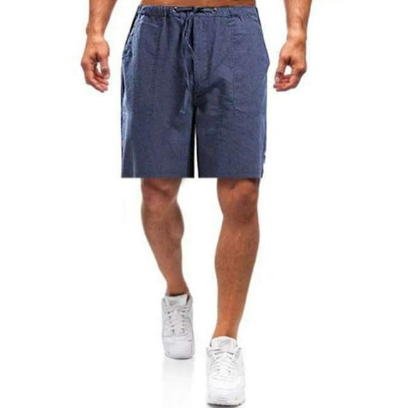 Mrrootc Men's Casual Elastic Waist Pockets Drawstring Linen Shorts Pants