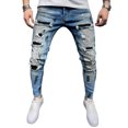 thumbnail image 1 of Mrrootc Men's Casual Holes Solid Color Skinny Denim Pants, 1 of 6