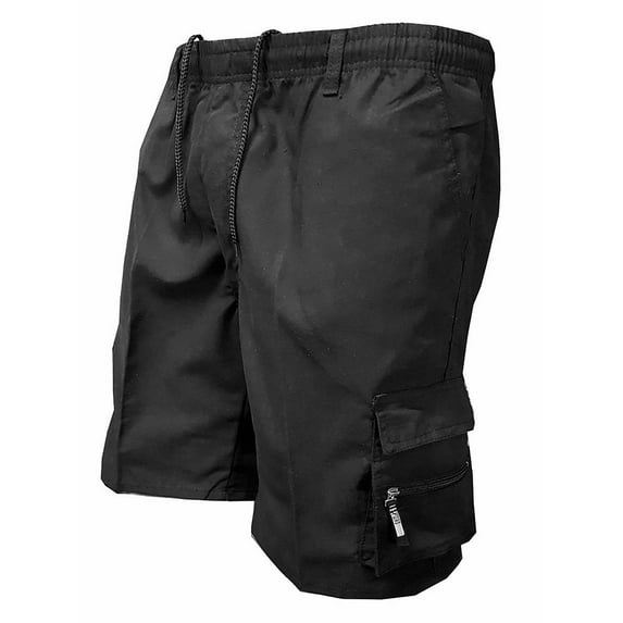 Mrrootc Men's Casual Pocket Elasticised Waist Solid Color Cargo Shorts