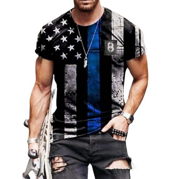 Mrrootc Men's Independence Day American Flag Print Short Sleeve Round Neck T-Shirt Tops