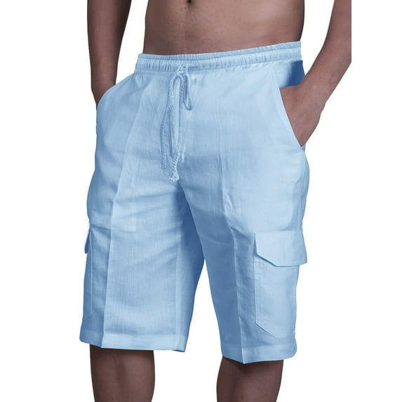Mrrootc Men's Summer Casual Elastic Waist Drawstring Cotton Linen Shorts