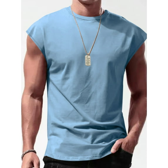 Mrrootc Men's Summer Sports Fitness Solid Color Sleeveless Round Neck Casual Loose Fit Tank Tops