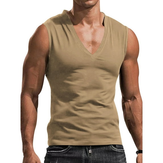 Mrrootc Men's Summer Sports Fitness Solid Color Sleeveless V-Neck Casual Slim Fit Tank Tops