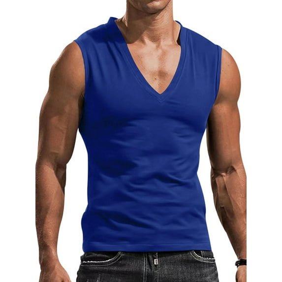Mrrootc Men's Summer Sports Fitness Solid Color Sleeveless V-Neck Casual Slim Fit Tank Tops