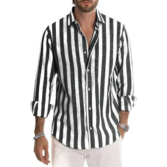 Mrrootc Men's Summer Striped Turn-down Collar Short Sleeve Single Breasted Casual Button Henley Shirt Tops