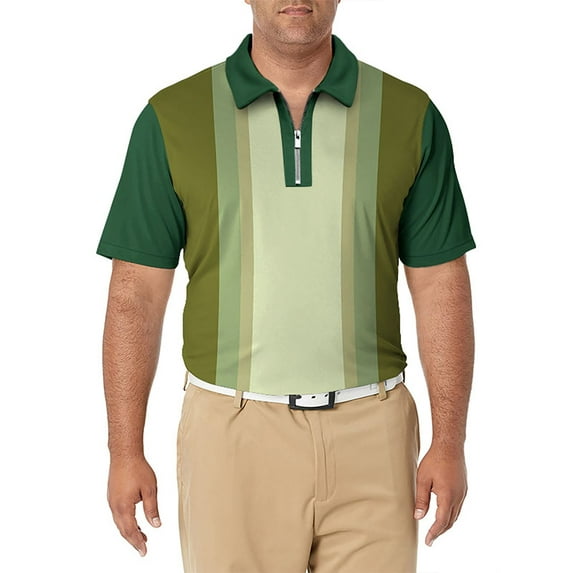 Mrrootc Men's Summer Turn-down Collar Short Sleeve Color Contrast 1/2 Zip T-Shirt Tops
