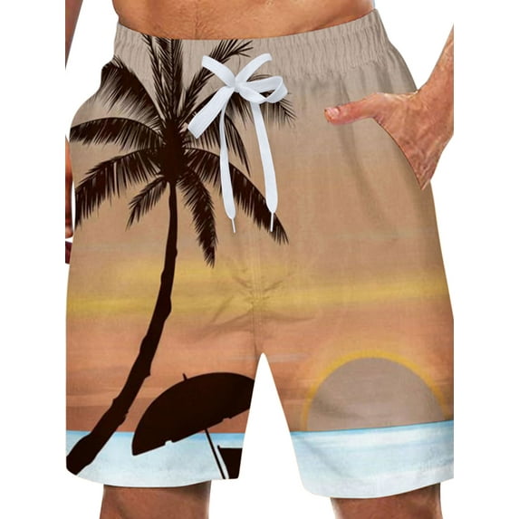 Mrrootc Men's Summer Vocation Beach Shorts Elastic Waist Draw String Casual Walkshorts