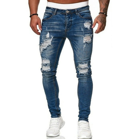 Mrrootc Mens Denim Casual Solid Color Mid Waist Pockets Ripped Jeans