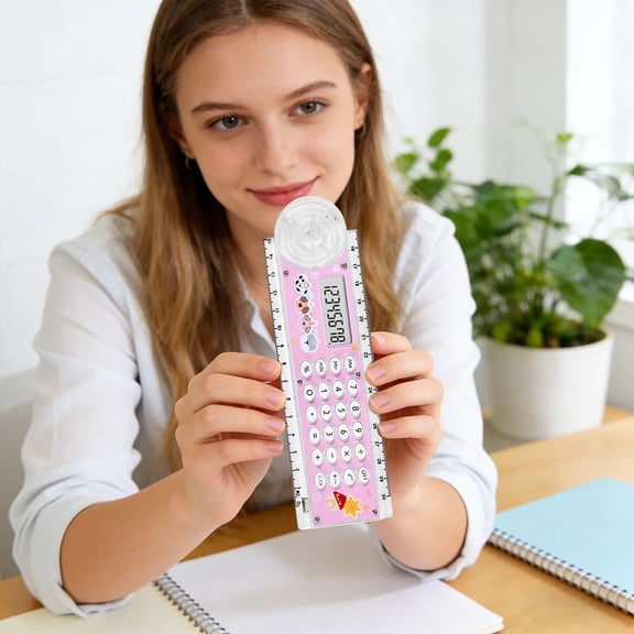 Mrrzels Back to School Ruler Combo Basic Calculator, Exam Approved School Supplies with Battery Operated, Measuring Tool and Clear LCD for Middle School, High School, Office, Home