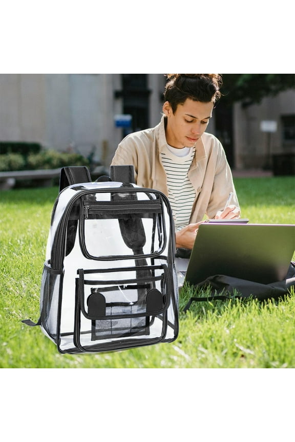 Heavy Duty Clear PVC Daypack Transparent Security Backpack Large Capacity Stadium Approved Travel Bag for Work Commute Daily Use