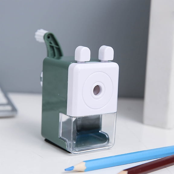 Mrrzels Pencil Sharpener, Long Point Hand Crank Sharpener with Green Finish and Self-Feed Mechanism, Desktop Stationery for Artist Drawing and Classroom Art Student Supplies