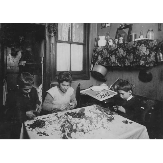 Mrs. A.L.A. She & her 3 children - 11 9 & 6 yrs old work at flower making. Poster Print (18 x 24)