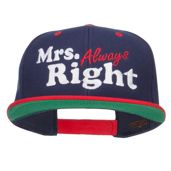 Mrs Always Right Embroidered Snapback - Navy Red OSFM