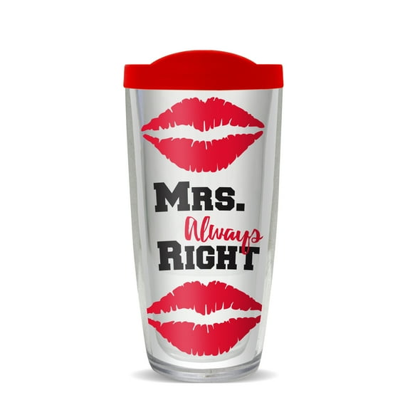 16 Oz Mrs. Always Right Lipstick Kiss Insulated Tumbler with Red Lid