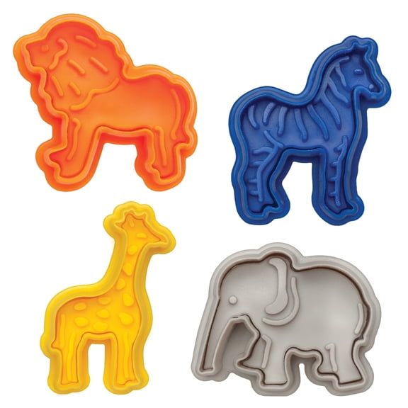 Mrs. Anderson's Baking Animal Cracker Cookie Cutters, Set of 4, Spring-Action Embossing Cutters For Cookies, Fondant, And Pastry Dough