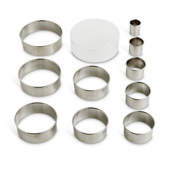 Mrs. Andersons Baking Cookie Fondant Cutters, Graduated Round, Stainless Steel, 10-Piece Set with Storage Container