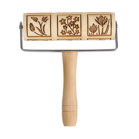 Mrs. Anderson's Baking Mini Embossing Rolling Pin, Spring Flowers Design, Poplar Wood With Chrome-Plated Iron Ball Bearings, 5.75-Inch x 1.57-Inch, For Decorative Cookies And Fondant