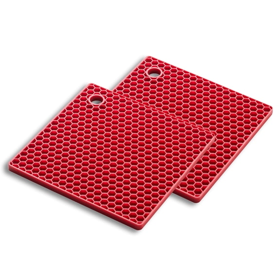Mrs. Anderson’s Baking Silicone Honeycomb Trivet, Non-Stick, Non-Scratch, Non-Skid, Heat Safe, Red, set of 2