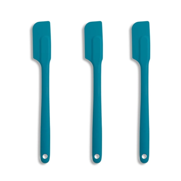 Mrs. Andersons Baking Silicone Slim Spatula, Flexible And Nonstick, One-Piece Design, Turquoise Blue, Set Of 3, For Mixing, Folding, Scraping, Baking, And Cooking