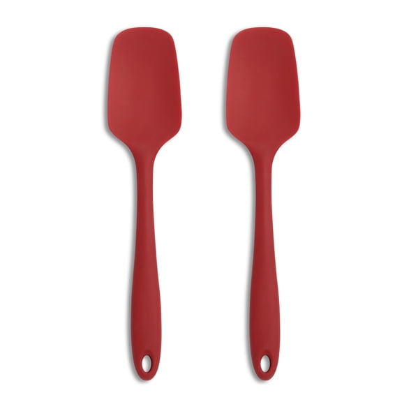 Mrs. Andersons Baking Silicone Spoon-Shaped Spatula, Flexible And Nonstick, One-Piece Design, Red, Set Of 2, For Mixing, Folding, Scraping, Baking, And Cooking