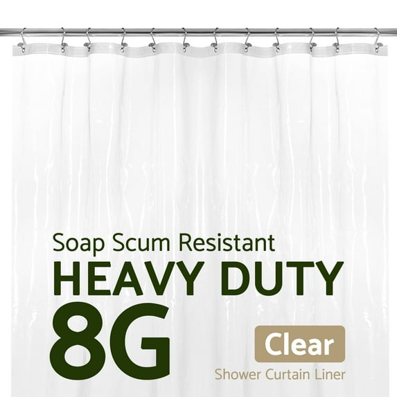 Mrs Awesome Clear Shower Curtain Liner, Heavyweight Plastic Waterproof PEVA, 6 Magnets, 72" x 72"