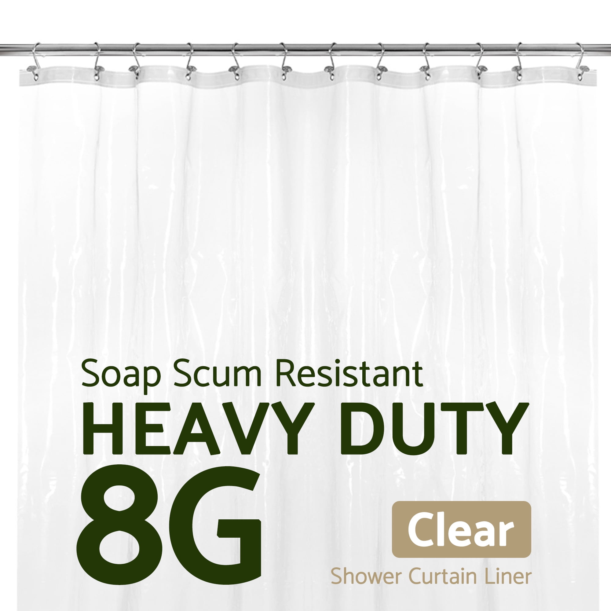 Mrs Awesome Clear Shower Curtain Liner, Heavyweight Plastic Waterproof PEVA, 6 Magnets, 72" x 72"