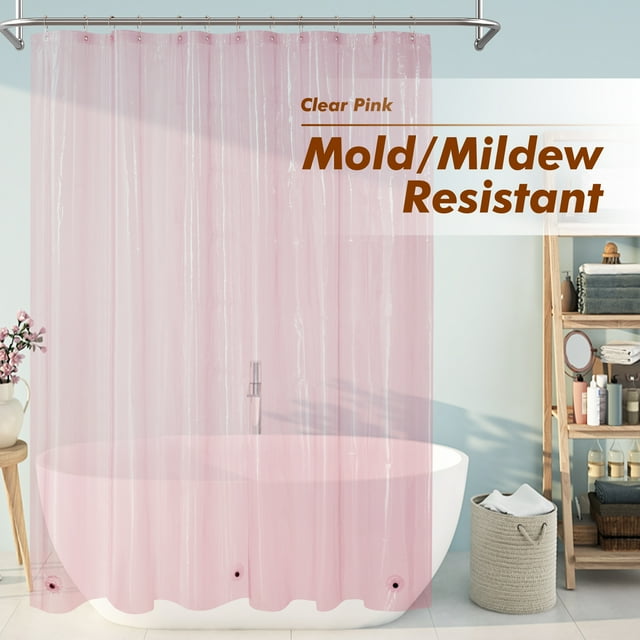 Mrs Awesome Lightweight PEVA Shower Curtain Liner Translucent Pink with