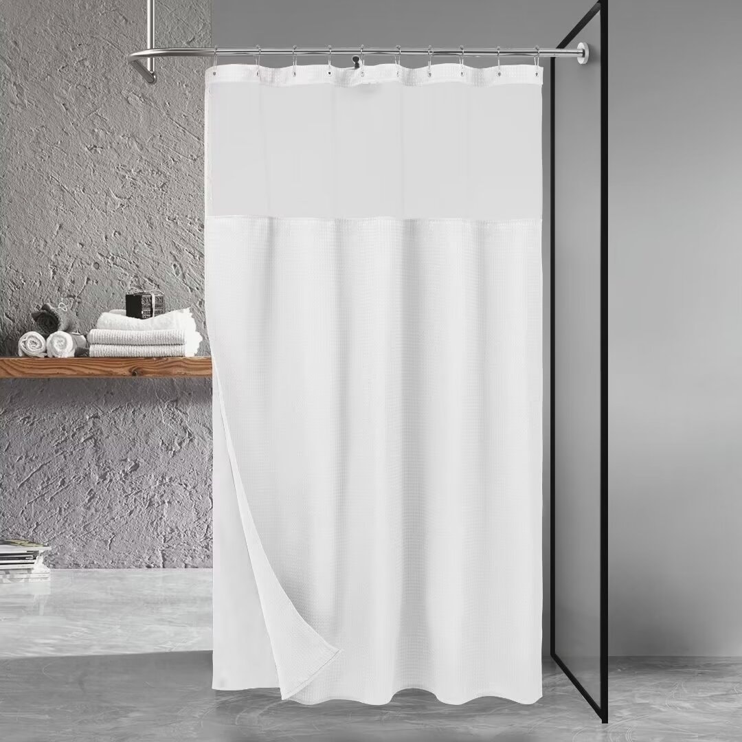 Mrs. Awesome Waffle Weave Shower Curtain with Snap-in Liner 12 Hooks ...