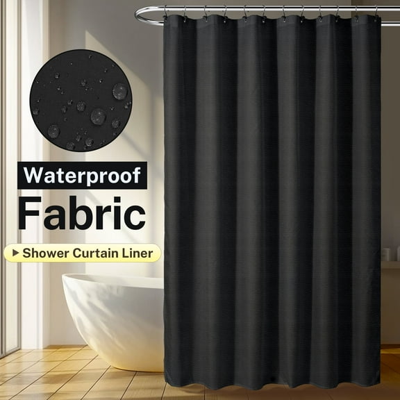 Mrs Awesome Waterproof Fabric Shower Curtain Liner Microfiber with 3 Magnets, Black -72"x72"