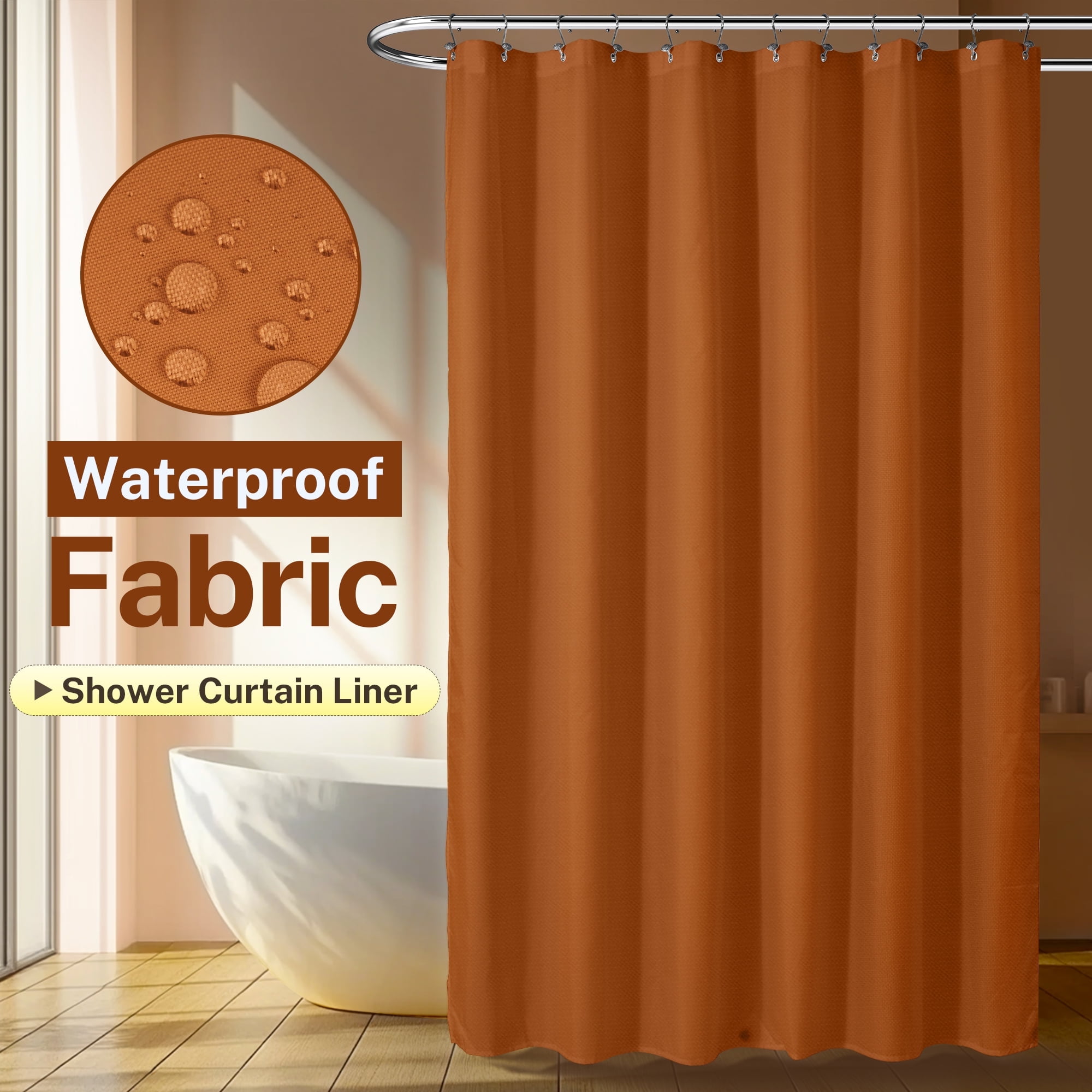 Mrs Awesome Waterproof Fabric Shower Curtain Liner Microfiber with 3 Magnets, Burnt Orange -72"x72"