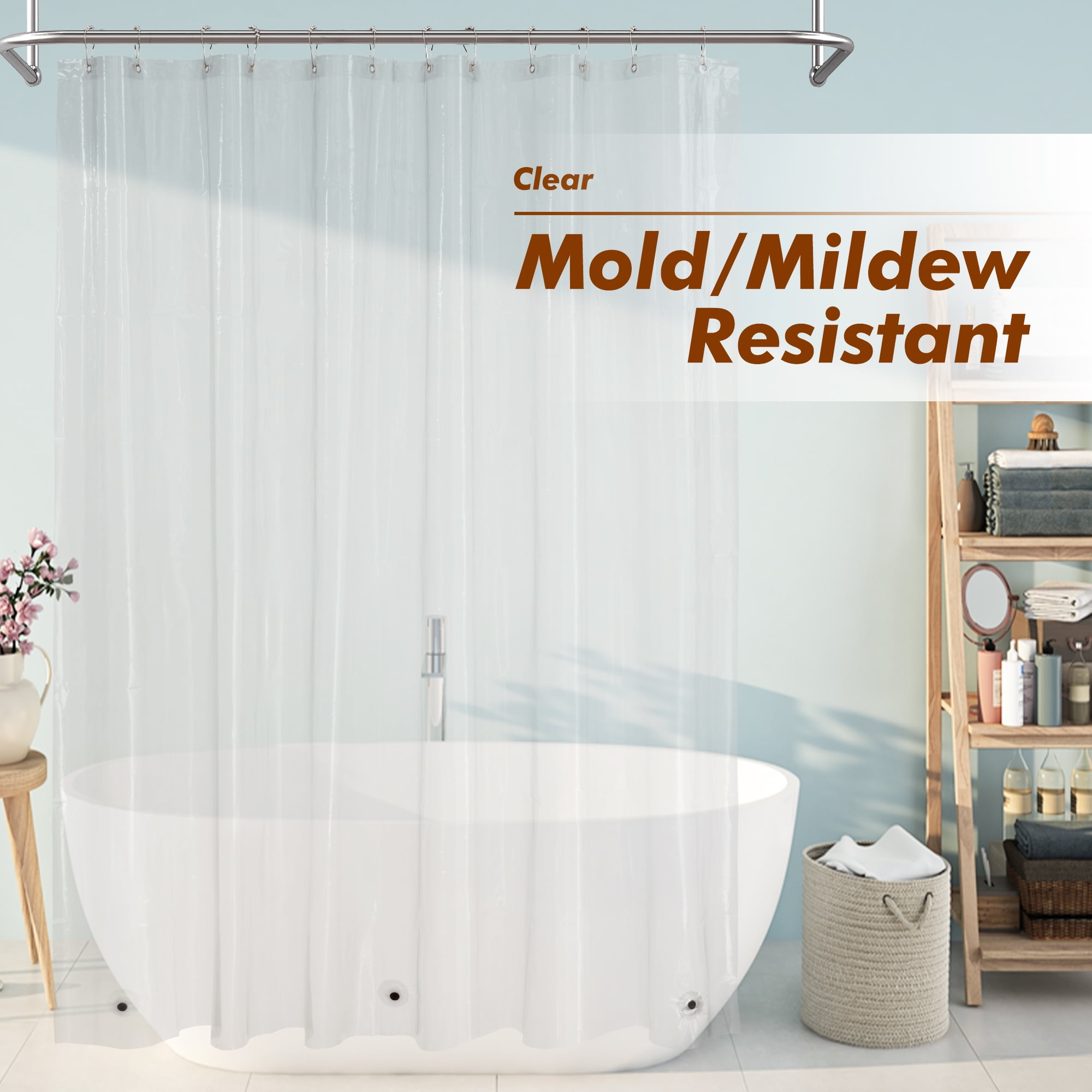 Mrs Awesome MildewResistant PEVA Shower Curtain Liner, Clear, with