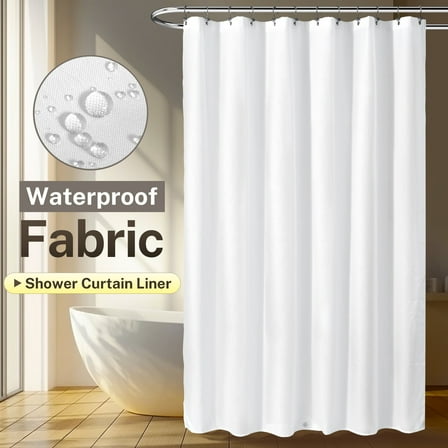 Mrs Awesome White Fabric Shower Curtain Liner Microfiber Cloth with 3 Magnets -Waterproof, 72"x72"