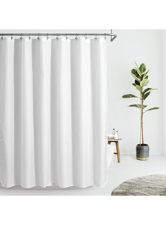 Mrs Awesome White Fabric Shower Curtain Liner Microfiber Cloth with 3 Magnets -Waterproof, 72"x72"