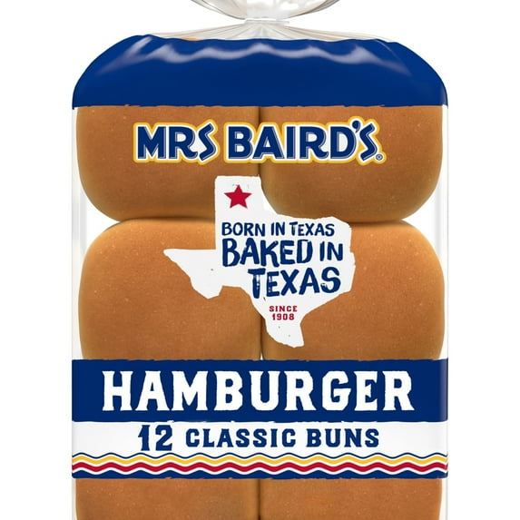 Mrs Baird's Classic Buns, 12 count, White Hamburger Buns, 21 oz Bag