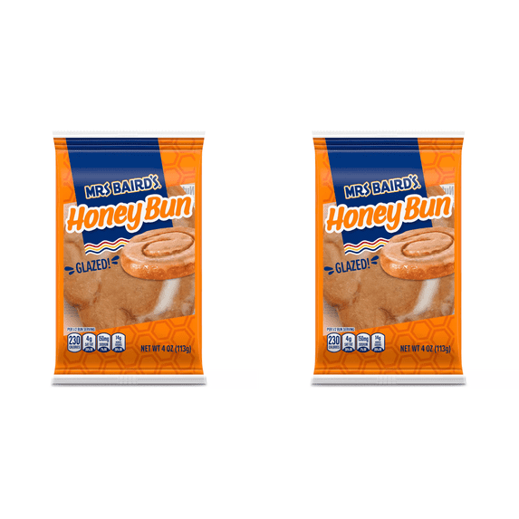 Mrs Baird's Glazed (Individual) Honey Bun, 4 oz pack of 2