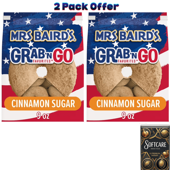 Mrs Baird's Grab N' Go Cinnamon Sugar Donuts, 9 oz, Mini Donut Bites, Bag  ( Includes One Tissue Pack )