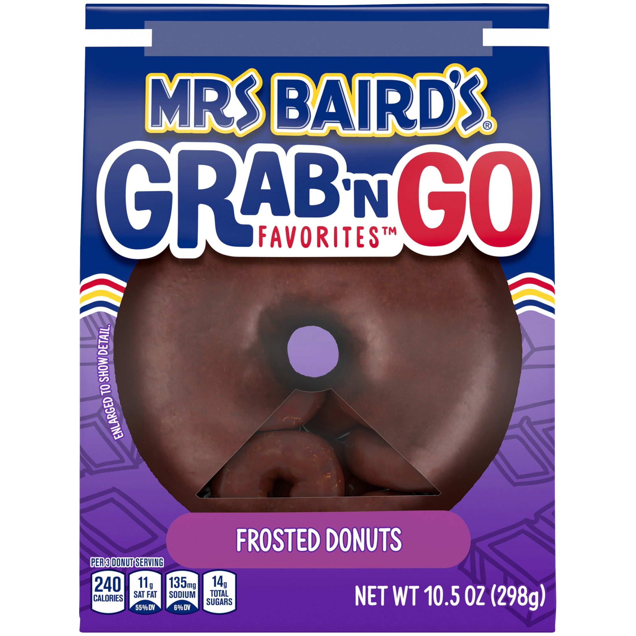 Mrs Baird's Grab 'n Go Favorites Frosted Donuts, 10.5 oz, Soft Chocolate Donuts, Bag