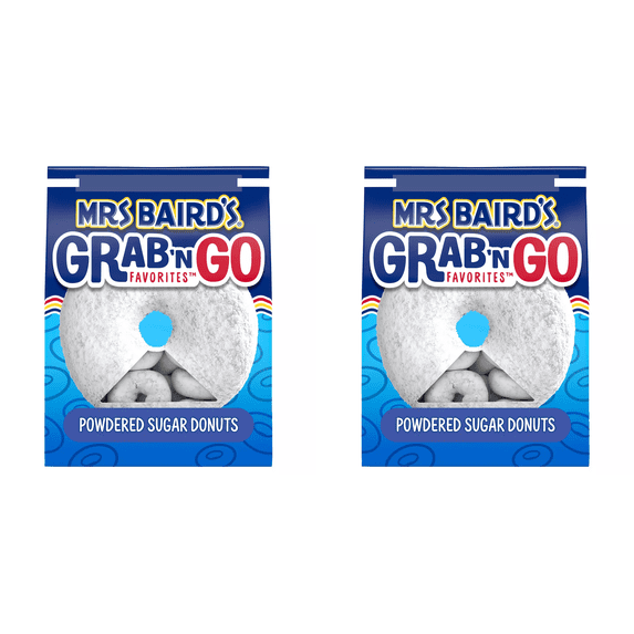 Mrs Baird's Grab 'n Go Favorites Powdered Sugar Donuts, 10 oz pack of 2, Powdered Sugar Donuts, Mrs Baird's Donuts, Mini Donuts, Grab 'n Go, Pack of 2