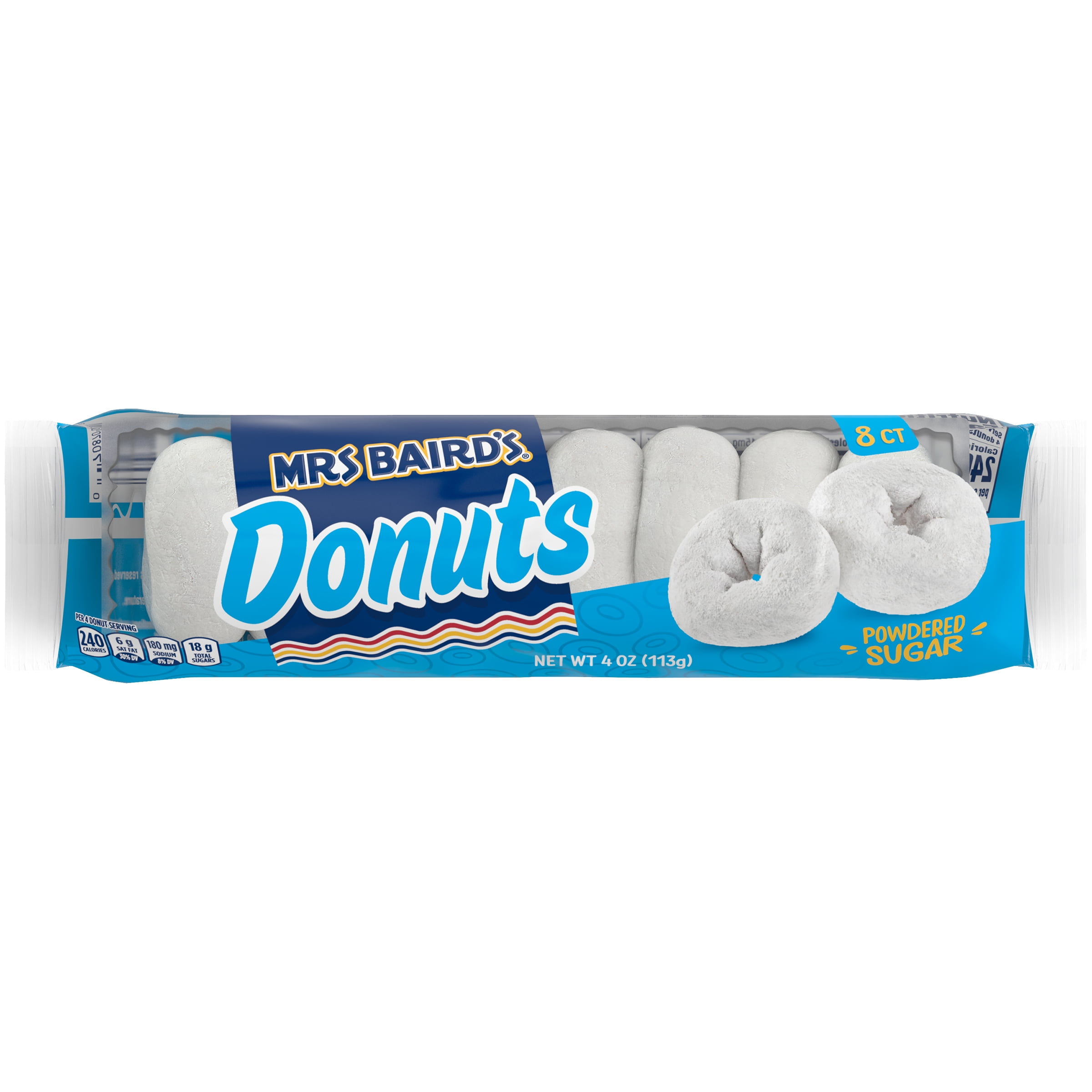 Mrs Baird's Powdered  Sugar Donuts, 8 count, 4 oz (Snack Single)