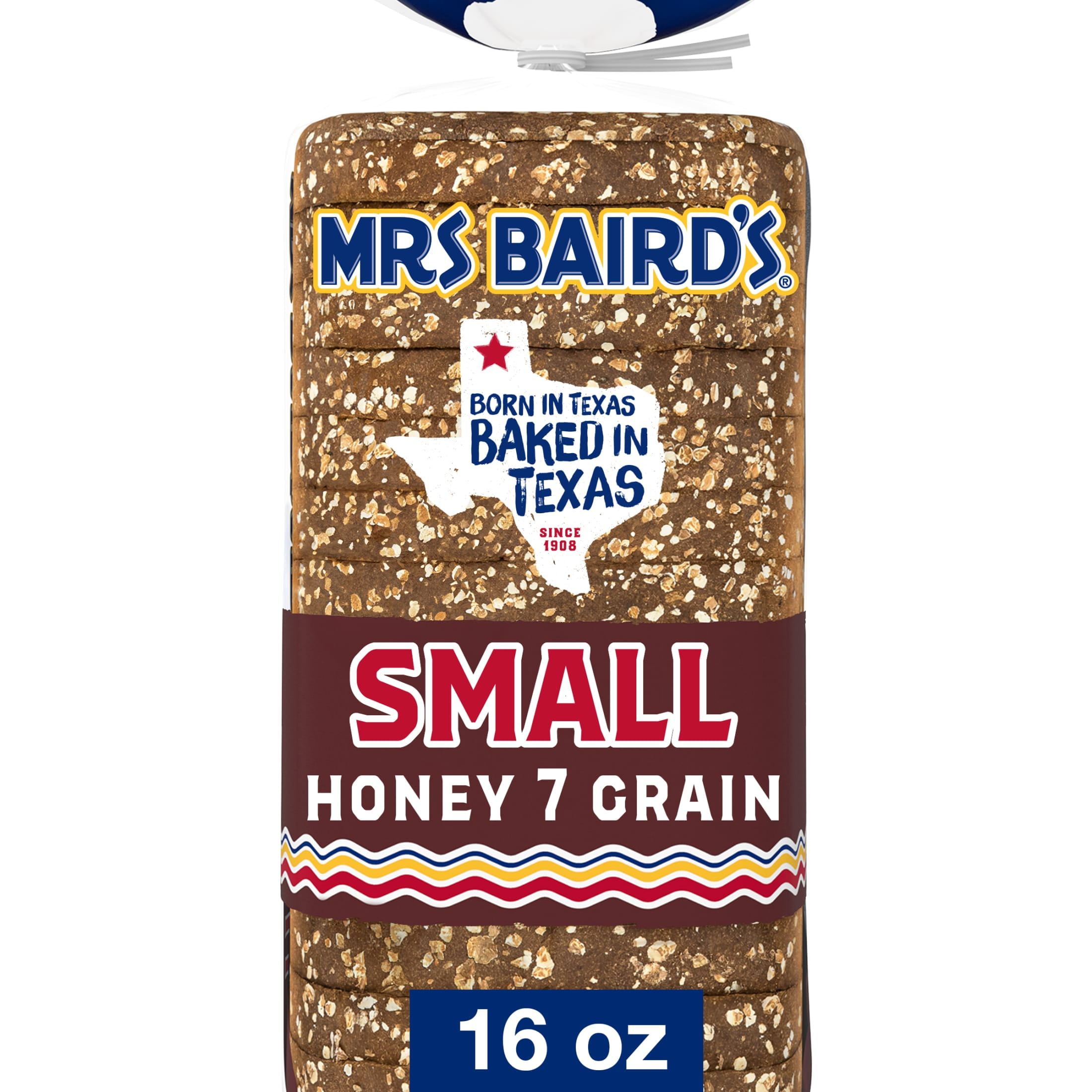 Mrs Baird's Small Honey 7 Grain Bread, 16 oz, Grains & Honey Multigrain Bread, Bag