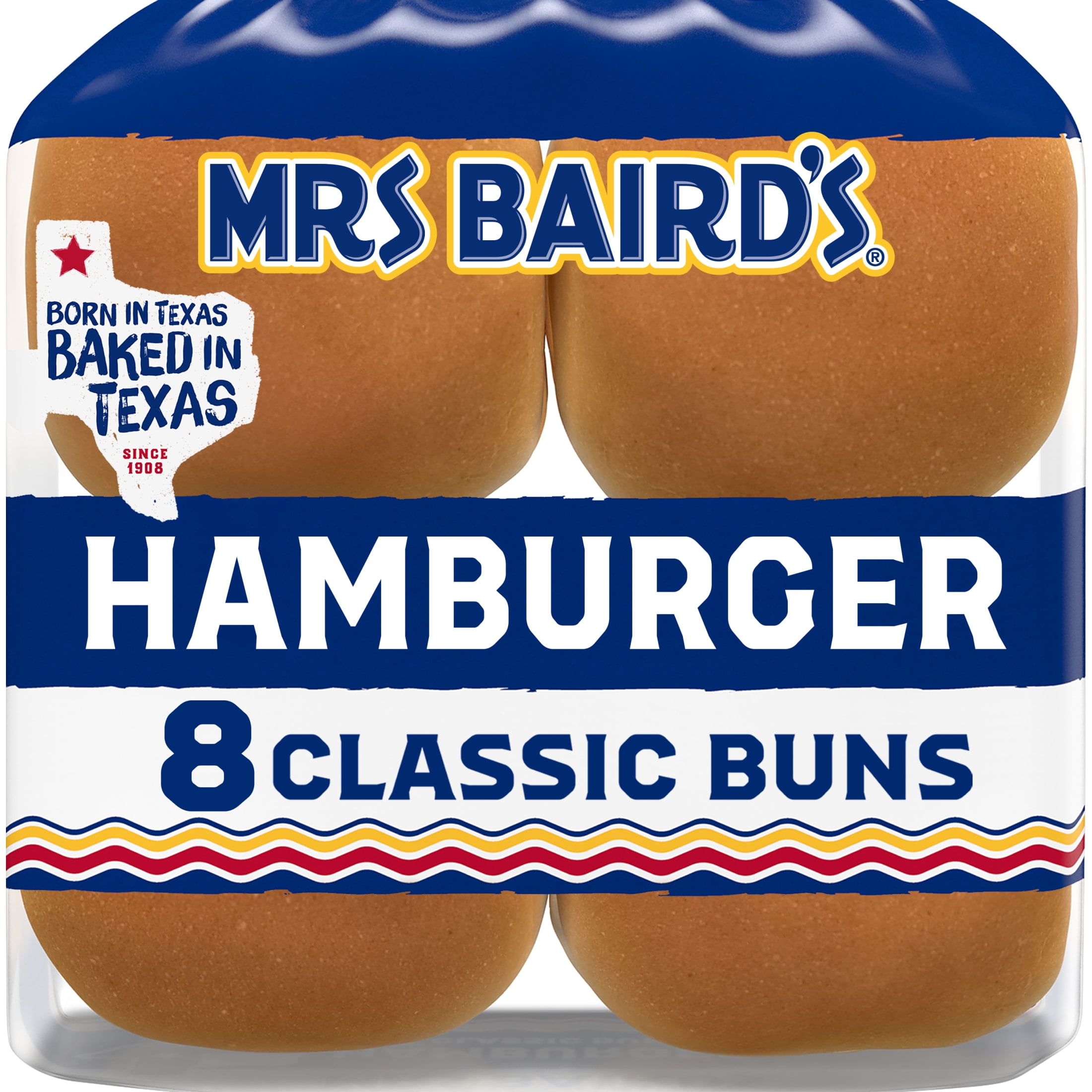 Mrs Baird's White Hamburger Buns, 8 count, Hamburger Buns, 12 oz Bag