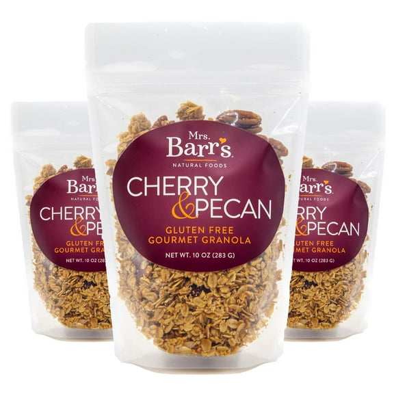 Mrs. Barrs Natural Foods Granola | Cherry & Pecan | Certified Organic Gluten Free Oats | Soft Texture | Small Batch | Gourmet Quality | Real Ingredients | 10 Ounces (3 Pack)