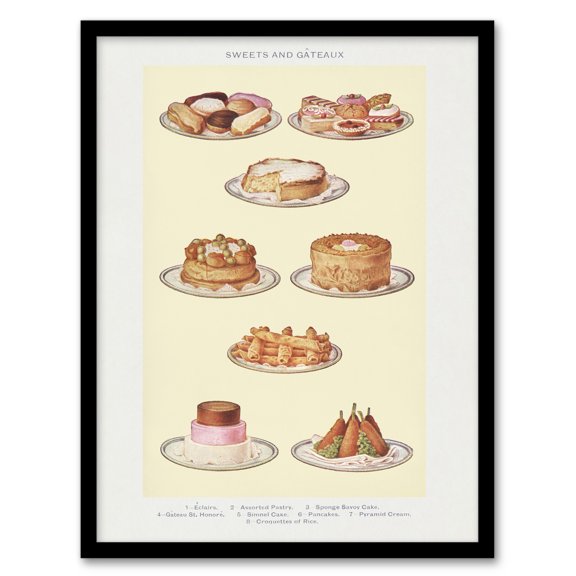 Mrs Beeton Household Management Sweets and Gateaux Framed Wall Art Print A3