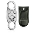 thumbnail image 1 of Mrs. Brog Stainless Steel Cigar Cutter with Back Protector - Round Ends and Body - Leather Pouch - Guillotine Double Blade for a Precise Perfect Cut, 1 of 6