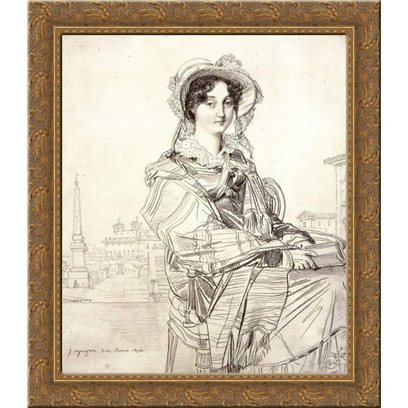 Mrs Charles Badham 20x22 Gold Ornate Wood Framed Canvas Art by Ingres, Jean Auguste Dominique