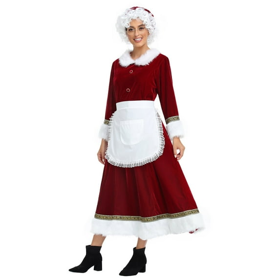 Mrs. Claus Costume for Women 5 Piece Santa Dress Outfit Adult Christmas Santa Costume Plus Size -XXXL