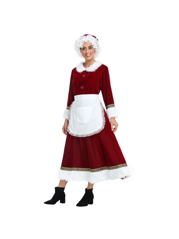 Mrs. Claus Costume for Women 5 Piece Santa Dress Outfit Adult Christmas Santa Costume Plus Size -XXXL