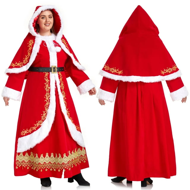 Mrs Claus Costume for Women Christmas Santa Costume Dress Adult Plus